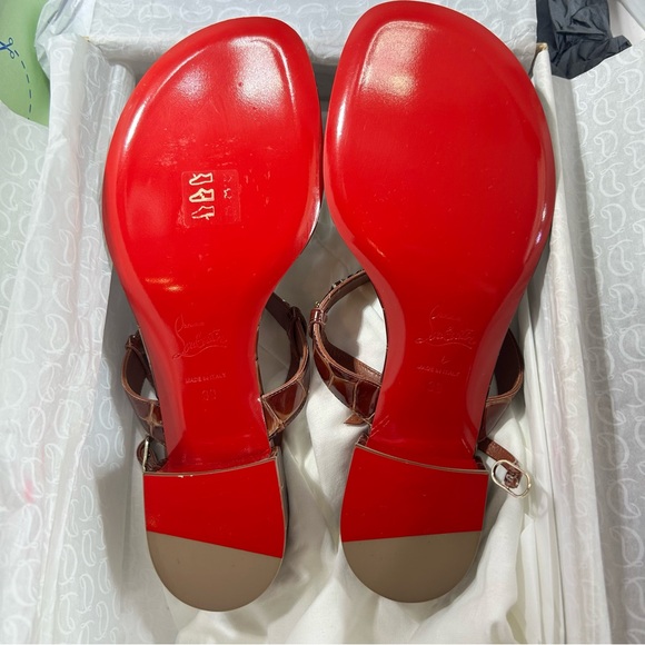 CHRISTIAN LOUBOUTIN MJ THONG CARAMEL BROWN CROC LEATHER SANDALS SZ 39 BLOCK HEEL - Picture 15 of 16